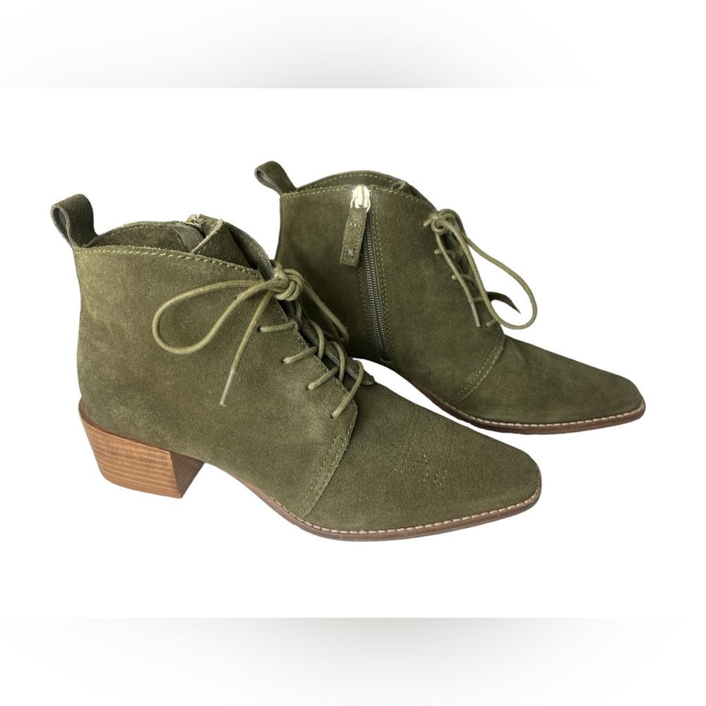 Kelsi Dagger Brooklyn Ankle Boot 7.5 Green Suede Boots with Size Zip 2" Heel